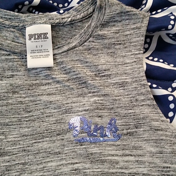 Pink VS heathered grey blinged out tank top Sz S - Picture 10 of 12